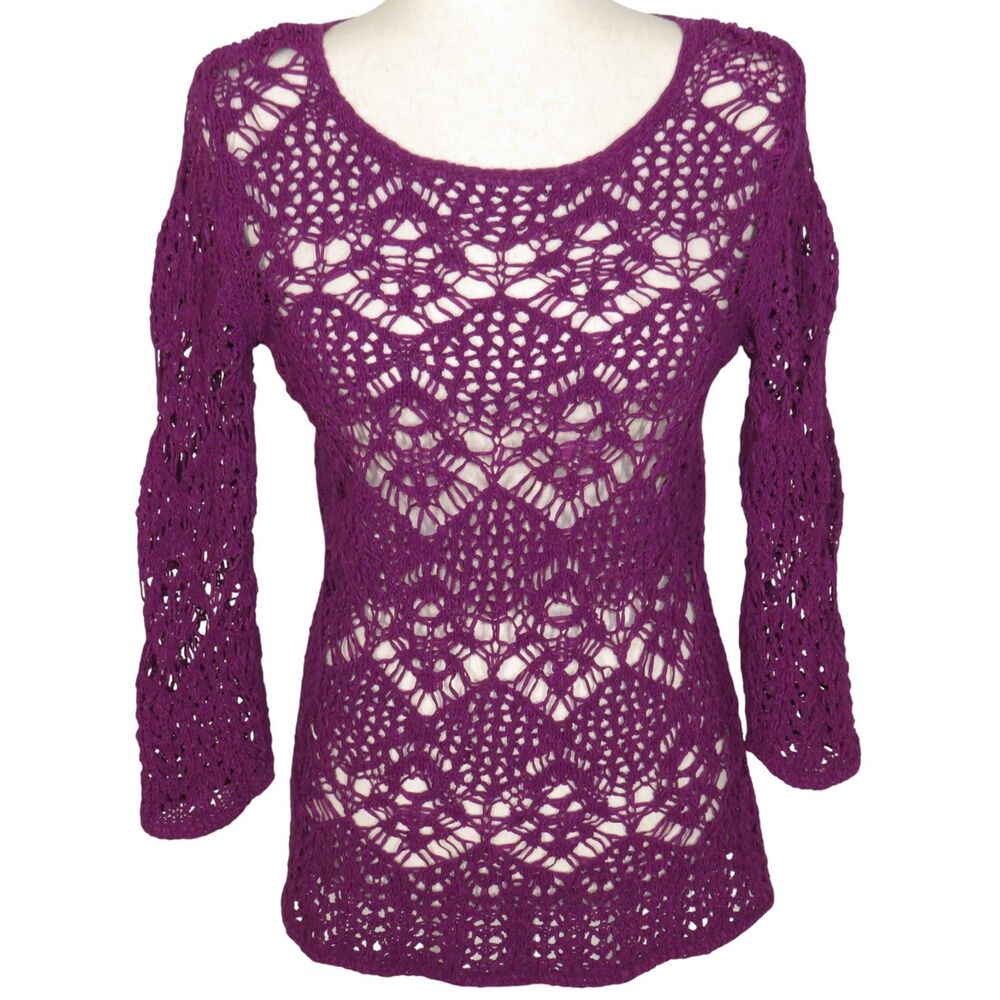 Women's Plum Open Knit Crochet Top Size Small